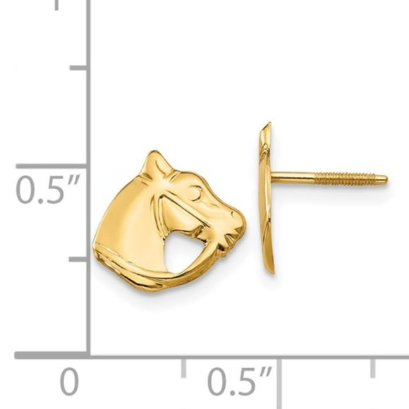 14k Gold Horse Head Children's Earring w Screw Bac